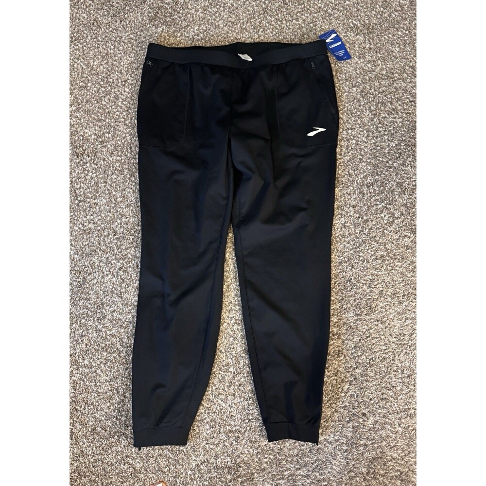 Brooks Momentum Thermal Pants Men XL Black Running Joggers NWT Zip Pockets